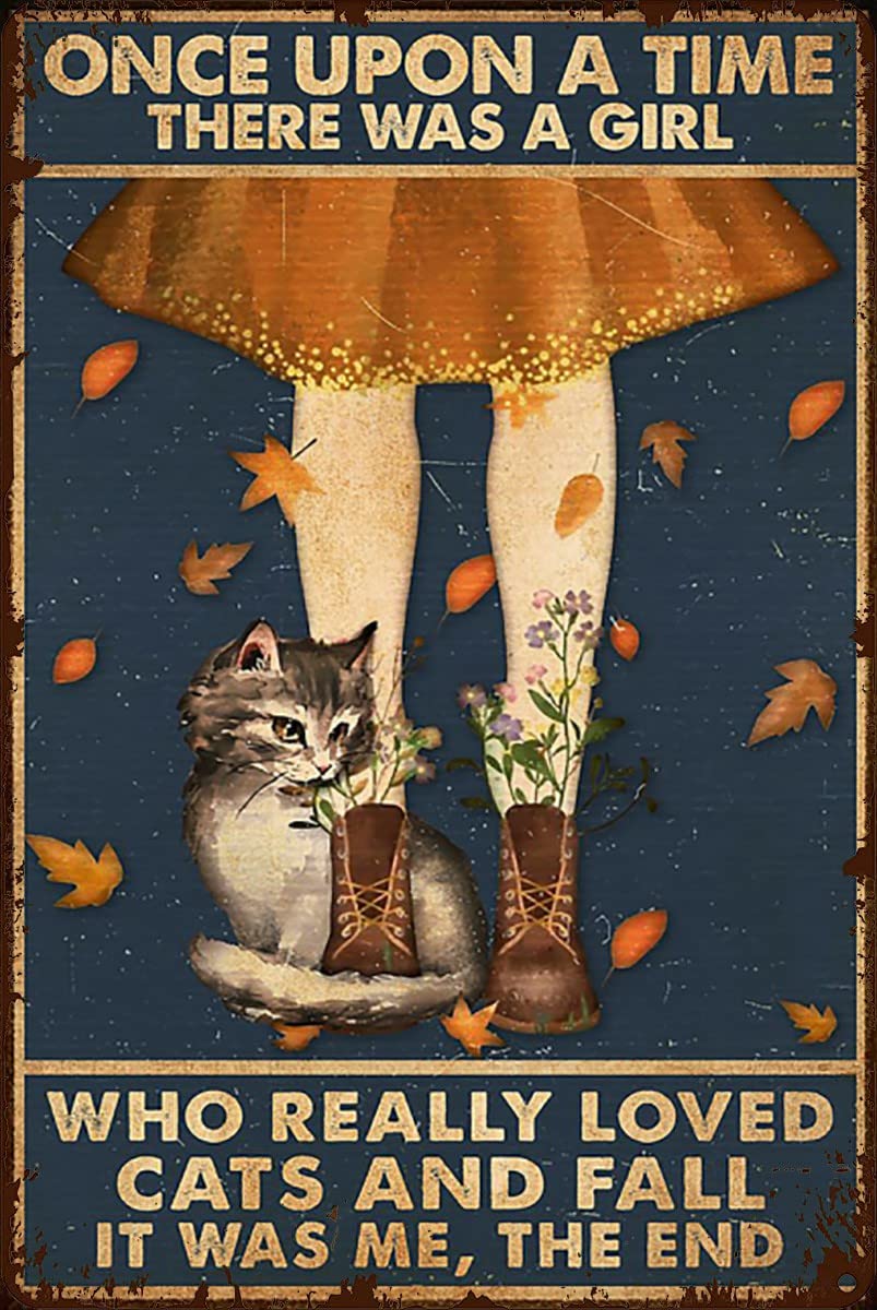 Girls Love Cats Fall Gifts for Cat Lovers Vintage Style Art Print Tin Sign Vintage Tin Sign Poster Board People Cave Shabby Chic Housewarming Gift 12x16inch
