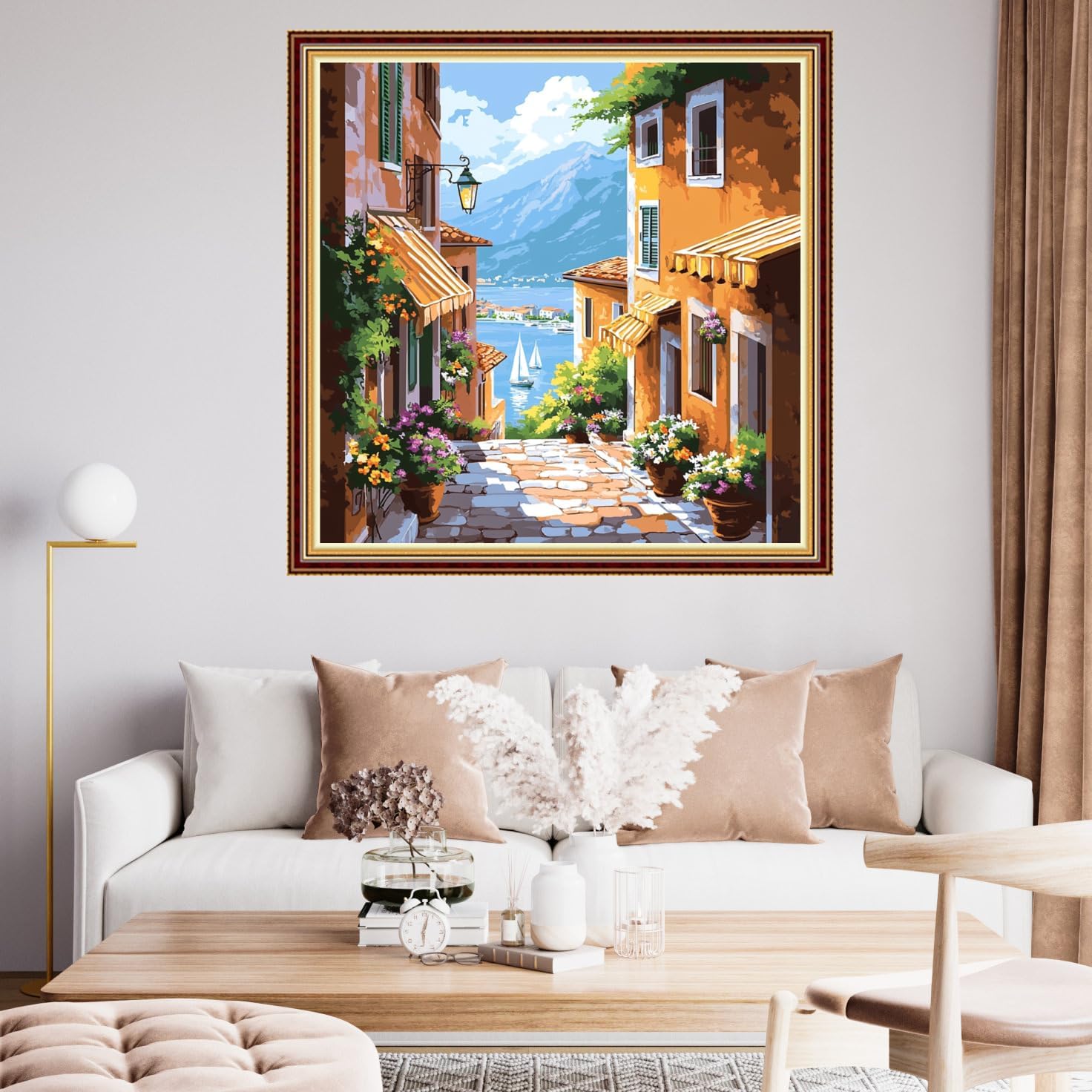 Funart Stamped Cross Stitch Kits for Beginners Full Range of Cross Stitching Preprinted Embroidery Kits for Adults, 11CT Embroidery Pattern Needlepoint Kits-Seaside Street View 18x18 inch