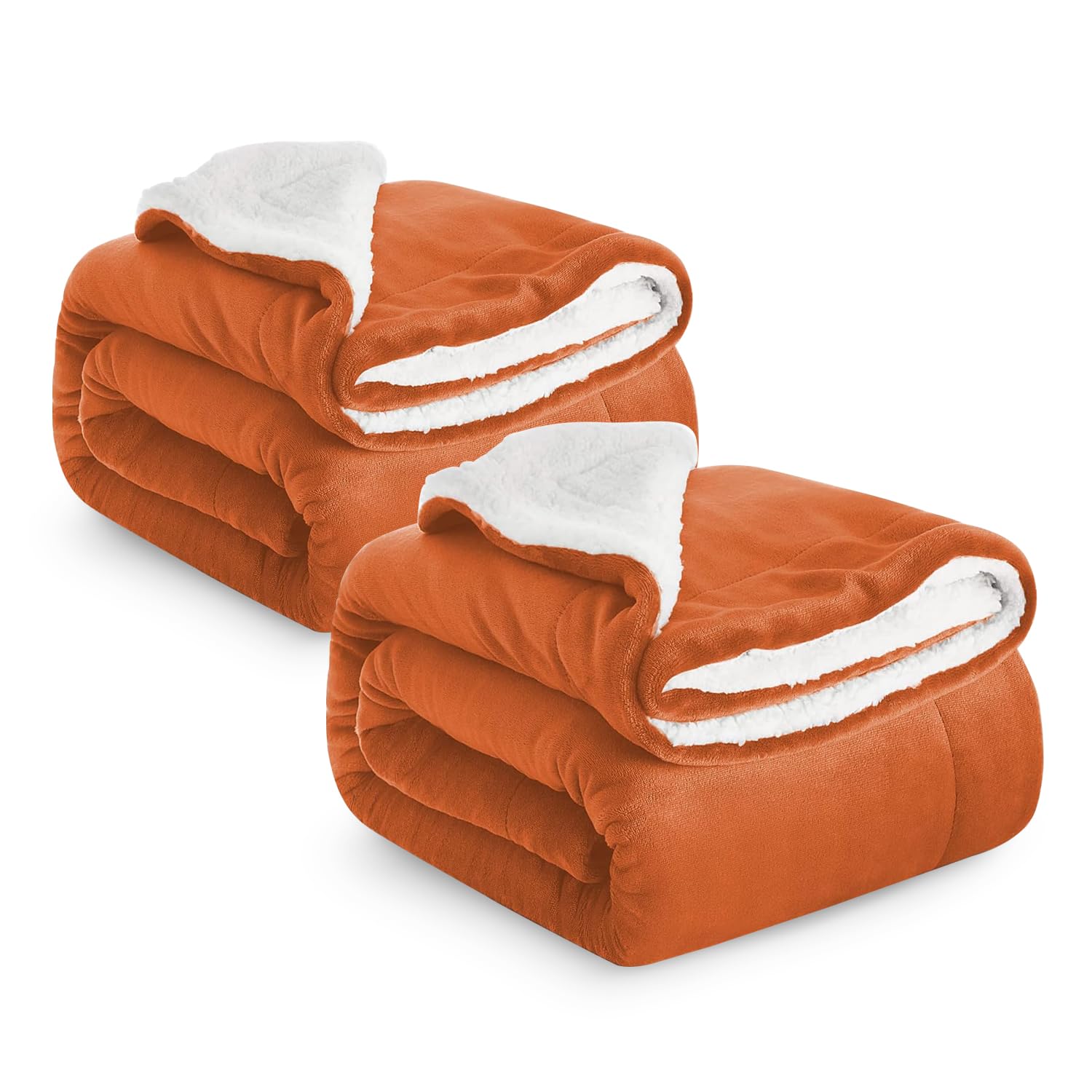 IR Imperial Rooms Sherpa Fleece Throw Blanket 2 Pack - Thick and Warm, Fluffy Microfiber Solid & Soft Blankets for Bed Sofa and Couch Double/Twin Size, Rust, 150x200cm