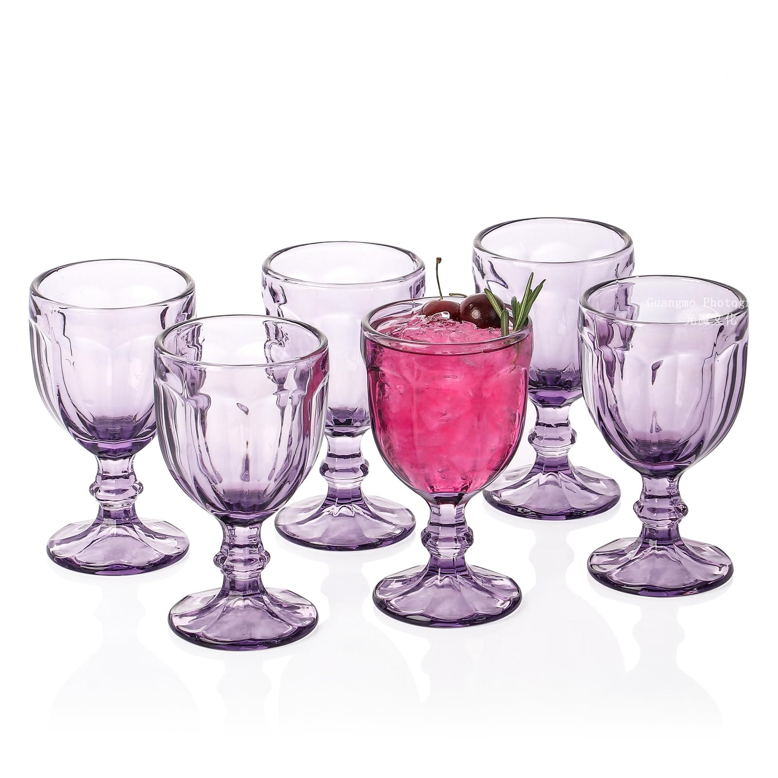 G Iced Tea Goblet Glasses Set of 6 10.2 oz Vintage Octagon Glassware for Beverage Soda Juice Water Perfect for Party Bars Restaurants Purple