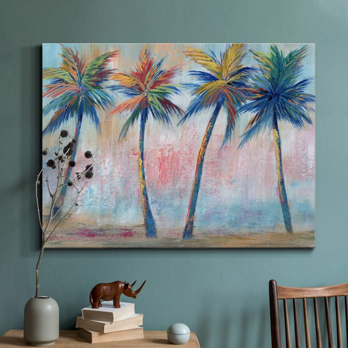Renditions Gallery Multicolor Palm Trees Wall Art, Scenic Tropical Artwork, Beautiful Beach House Décor, Premium Gallery Wrapped Canvas, Ready to Hang, 32 in H x 48 in W, Made in America Print