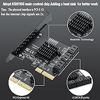 Vista 3 de Tarjeta de expansión SATA PCIe 4X a 6, controlador SATA3.0 de 6 Gbps con indicador LED, 6 cables SATA, cable de alimentación de 15 pines