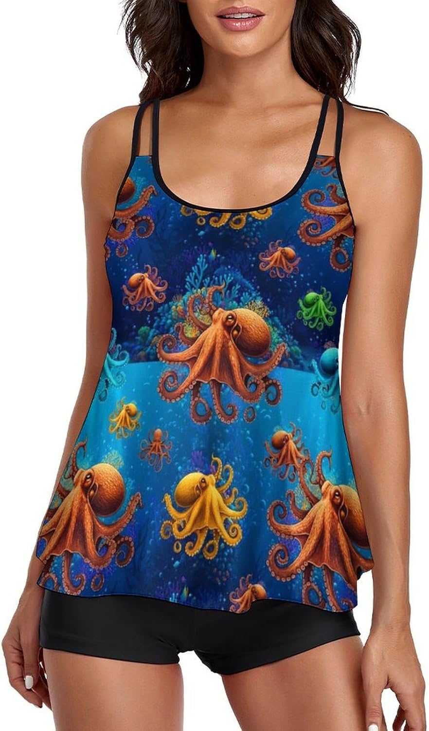 Tankini Swimsuits for Women, 2 Piece Athletic Bathing Suit with Tummy Control and Shorts