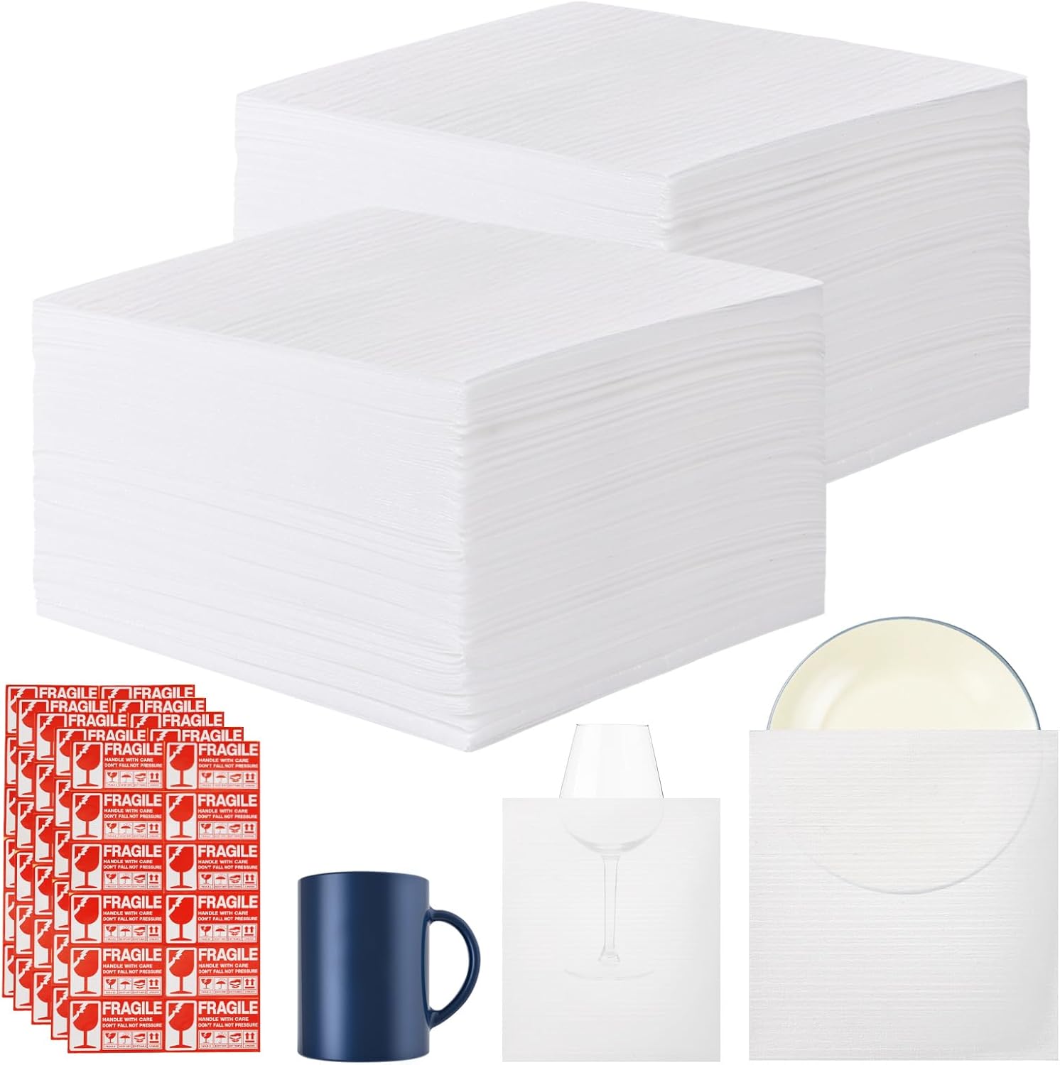 120 Packing Moving Supplies,100 Cushion Foam Pouches 8 x10",with 20 Fragile Stickers for Protect Dishes Cup Packing foam,dish packing kit, Plate Protectors Glass Packing Paper 120 pcs sets, 8X10in