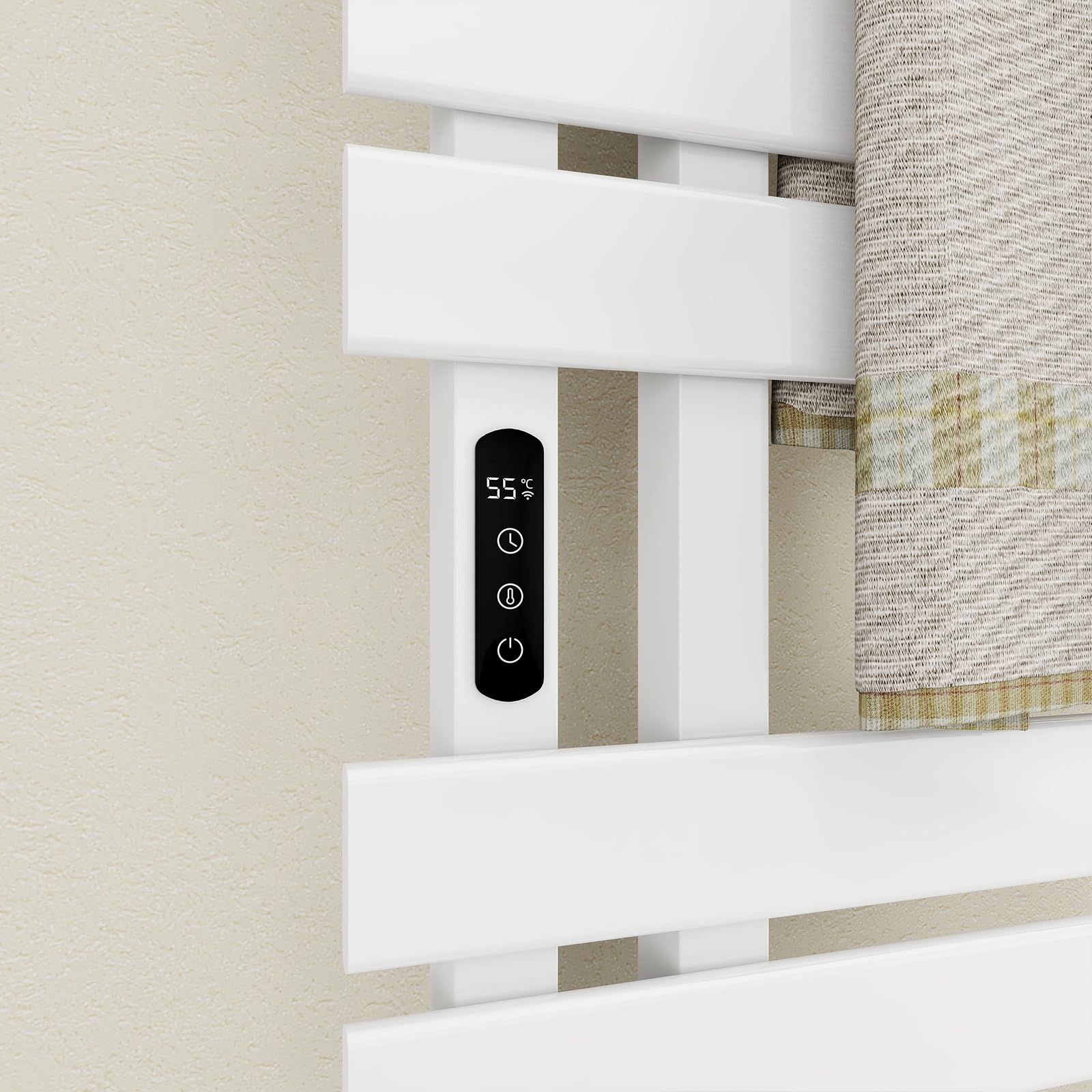 Toallero Baño Radiador, Toallero Electrico Baño Blanco WiFi, 500×1300mm, 460W, Calentador de Toallas WiFi, para Alexa y Google Home y App, Radiador Toallero Electrico, Ahorro energía-WiFi White Left
