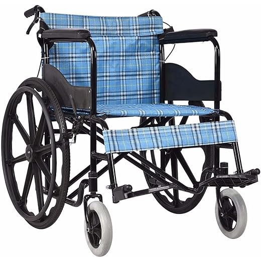 Extra-Wide Wheelchair, Heavy Duty Bariatric Wheelchair - Folding Transport Chair for Adults with Comfortable Full Arms and Swing-Away Footrests, 20" Wide Seat,418 Lbs Weight Capacity,Blue