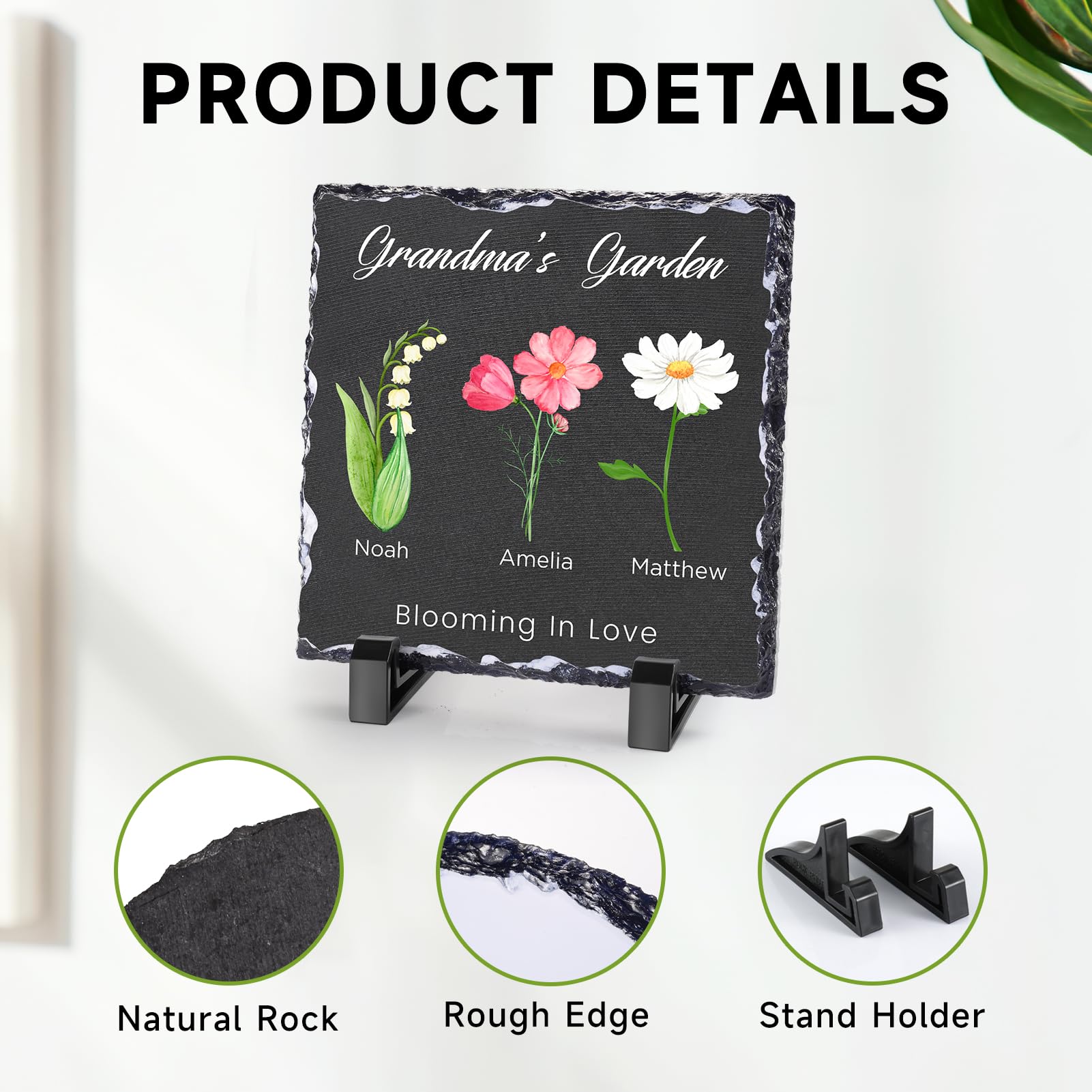 Piedra de jardín personalizada, piedra conmemorativa de jardín de flores con texto/nombres, regalo para abuela, día de la madre, regalos de cumpleaños
