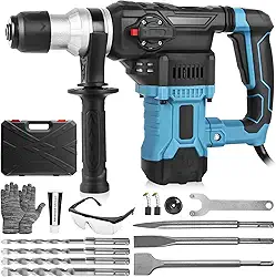 Eletropneumático Martelo Perfurador Rotativo Rompedor (220V+1600W）Com Controle de Vibração, Inclui Graxa, Talhadeira Ponteira Brocas, com Estojo 220V