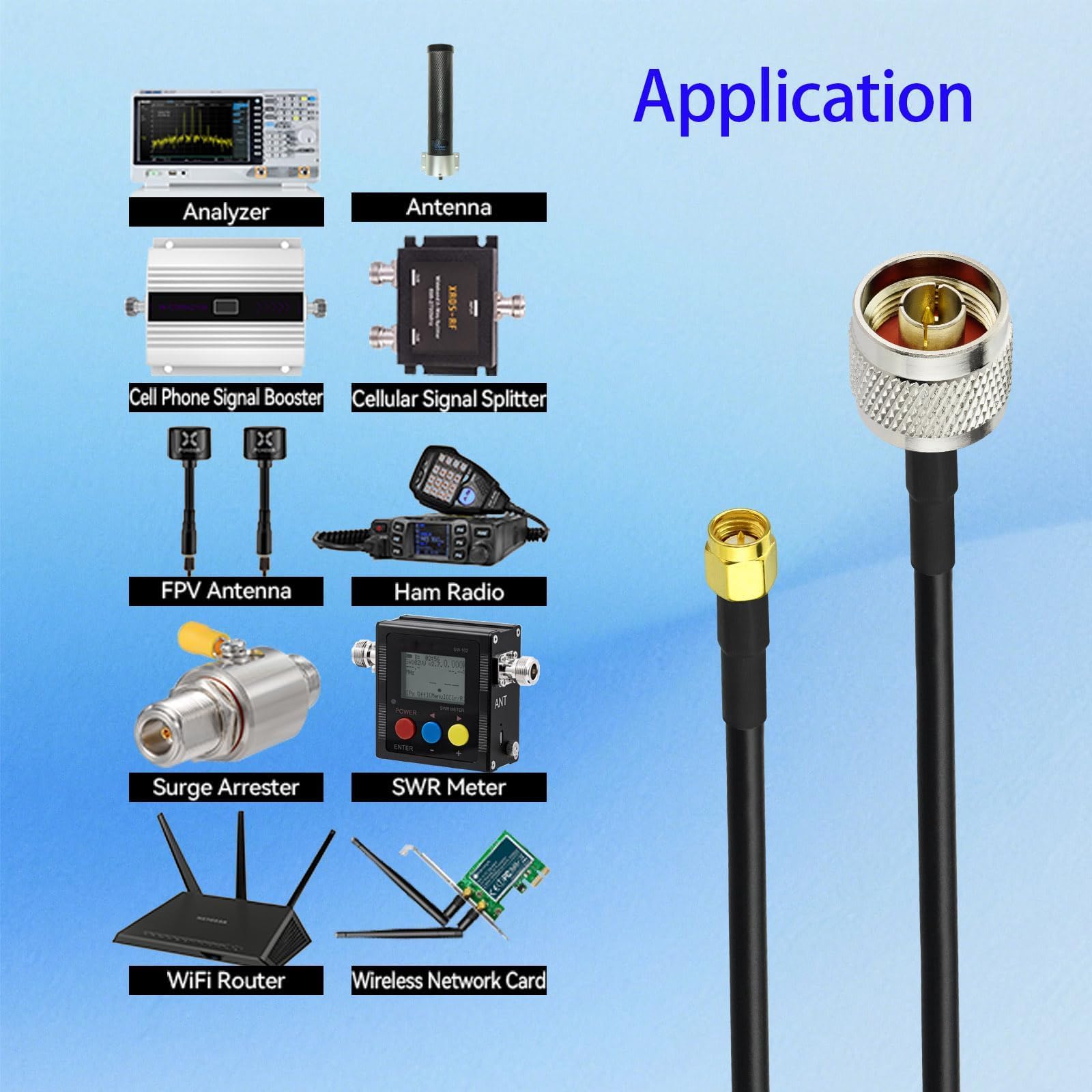 Superbat Câble coaxial RG58 N mâle vers SMA mâle - 15,2 m - Câble d'extension d'antenne WiFi pour routeur WiFi 3G/4G/5G/LTE - Antenne CB Ham Radio ADS-B