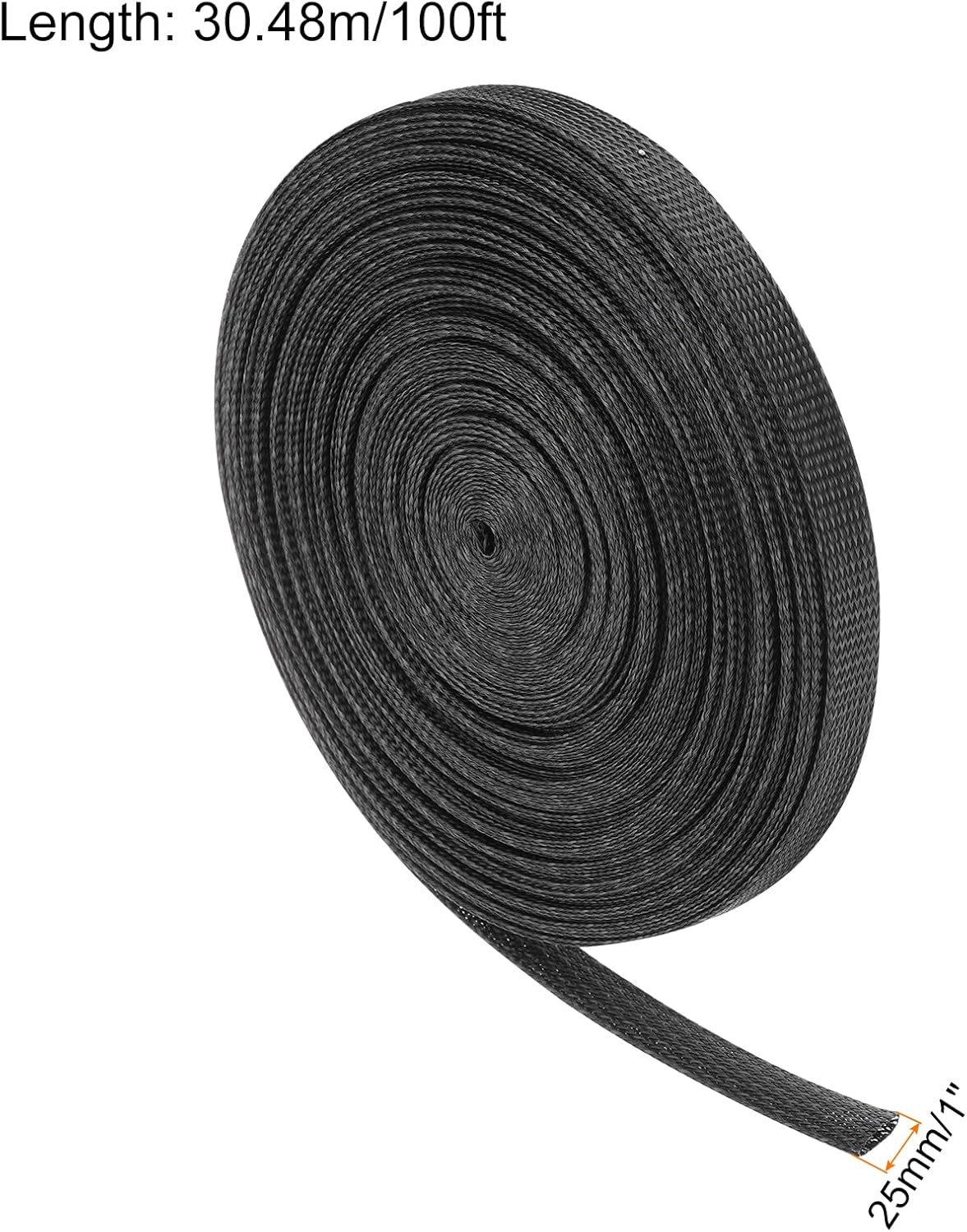 100ft PET Expandable Wire Loom 1 Inch, PET Braided Wire Sleeving Cable Management Sleeve Tubing [for Audio Video Home Office Cord Protector]-Black