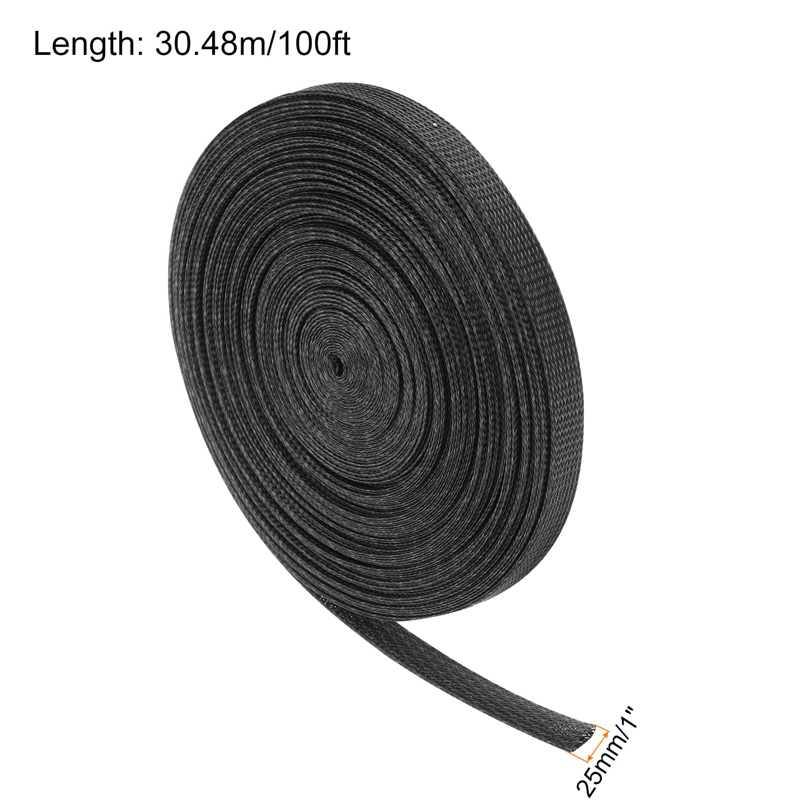 Manga Trenzada Expandible Pet para Cable De 1 Pulgada 100 Pies, Tubo De Manga para Organización De Cables De Pet [Protector De Cables para Audio Video Hogar Oficina]-Negro