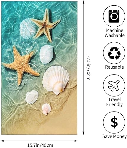 Miniatura 2 de Juego de 2 toallas de mano con estrella de mar para baño, cocina, absorbentes, suaves, para el hogar, 27.5 x 16 pulgadas