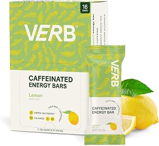 Verb Caffeinated Energy Bars Lemon (26g, Pack of 16) 110-Calorie Delicious Low Sugar Energy Bar - Vegan Gluten Free On-the Go Snack with 80mg Green Tea Caffeine, Only Real-Food Ingredients