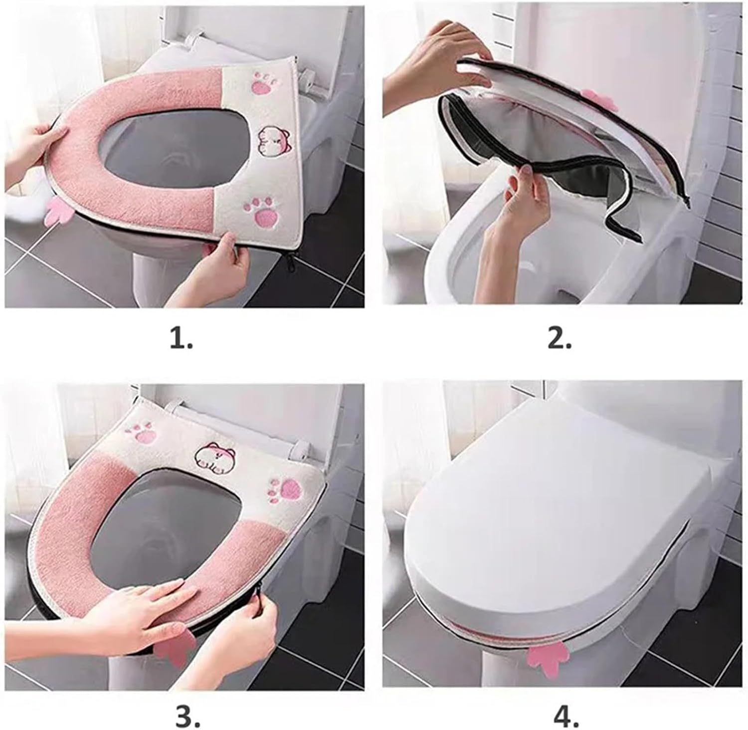 Cute Cartoon Winter Warm Toilet Seat Cover with Handle Washable Toilet Cushion Thicken Plush Toilet Seat Mat Bathroom (Size : Blue A)