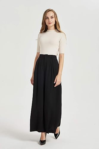 Miniatura 2 de Tronjori Pantalones largos palazzo de pierna ancha casual de cintura alta para mujer, tamaño regular