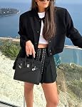 Megfie Womens Cropped Bomber Jacket Button Down Varsity Jackets Shackets With Pockets