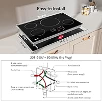 Vista 5 de 30 Inch Induction Cooktop 7400W, TECASA Built-in Induction Stovetop with 4 Boost Burner, Timer & Child Safety Lock, 9 Heating Level, Sensor Touch