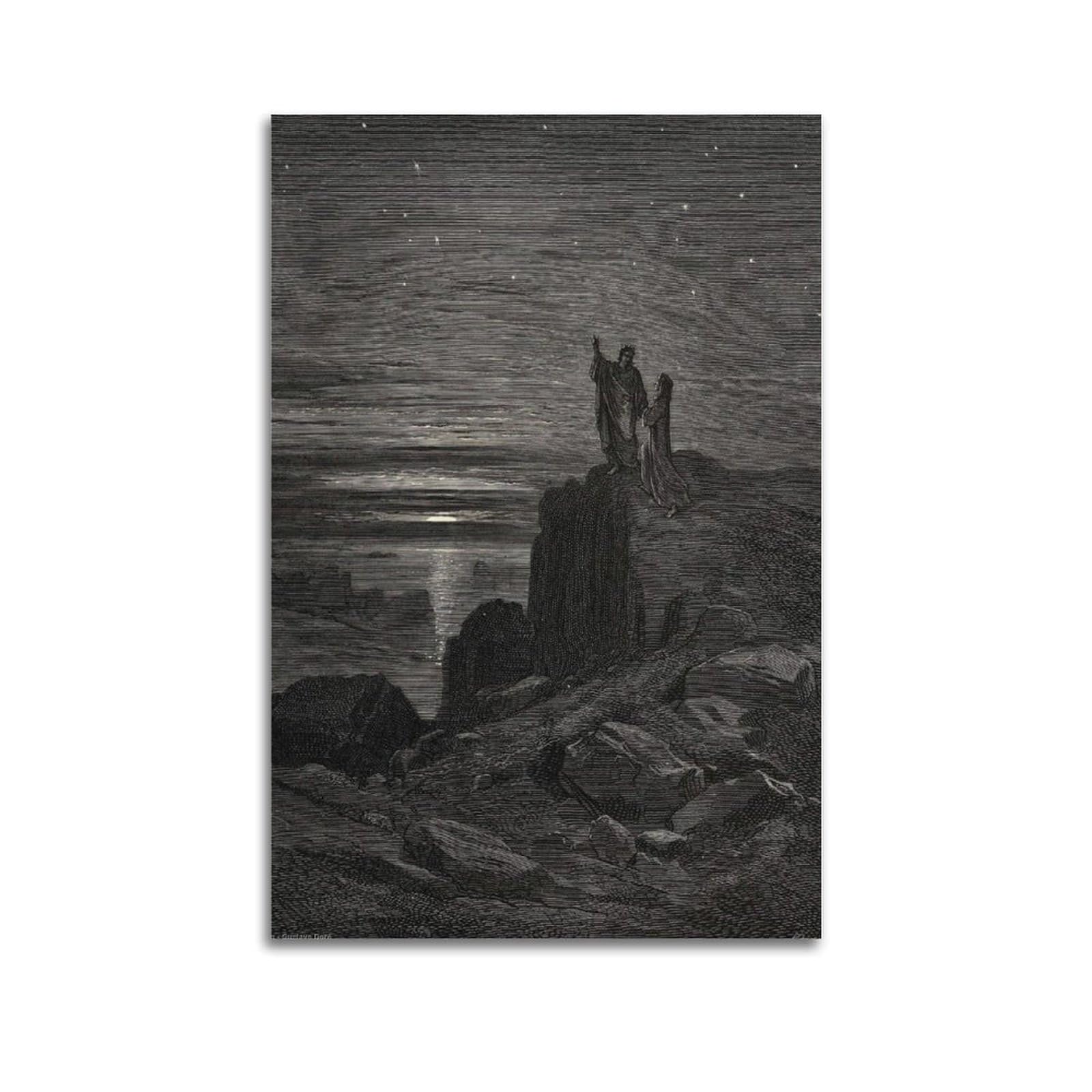 Adovz Dante And Virgil Poster By Gustave Doré Artworks Picture Print Wall Art Painting Canvas Gift Decor Homes Decorative 24X36inch(60X90cm)