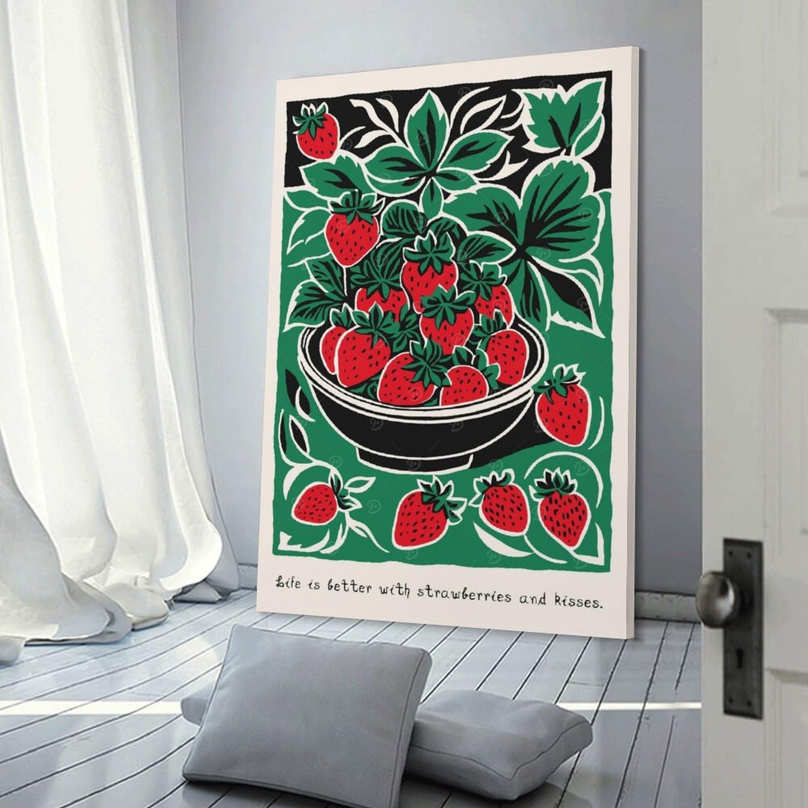 Junmoney Strawberry Quote Art Canvas Wall Decor, 24x36inch(60x90cm), for New Homes, Bedrooms Or Workspaces, Gift Idea for Housewarming And Birthdays