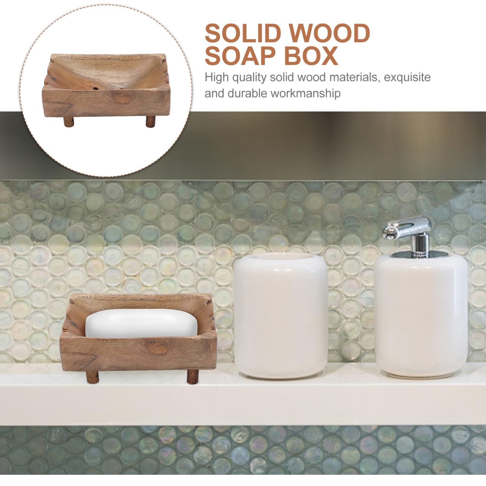 Jabonera De Madera Maciza Color Café Patas, Organizador y Caja De Almacenamiento para Baño y Cocina, Soporte Drenante para Jabón, Práctico y Natural, Juego 1 Unidad