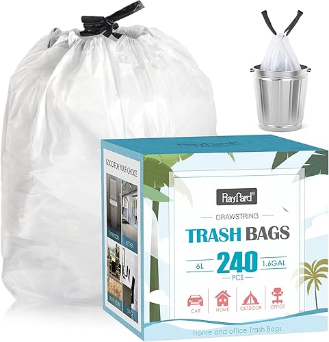 Bolsas de basura fuertes con cordón B de 1.6 galones  6 litros, 240 unidades, bolsas de basura pequeñas para el hogar, oficina, cocina, baño,