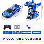 Tecnock Transform RC Car for Kids, Remote Control Robot Car with LED Lights, 2 Rechargeable Batteries, Up to 90 Mins Playtime, 2.4GHz One-Button Transform, 360° Rotation Car Toy Gift for Boys (Blue)