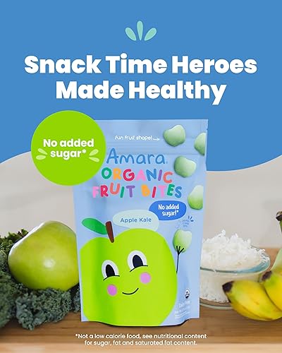 Miniatura 4 de Amara Bocaditos de frutas orgánicas de col rizada de manzana, sin colorestintes artificiales, azúcar añadida, aperitivos de frutas sin lácteos,