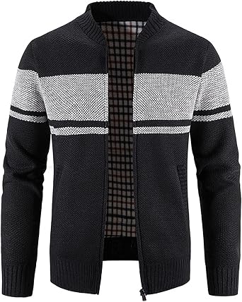Mens Cardigan Sweater With Pockets Fashion Long Sleeve Knitted Cardigan Sweater Slim Fit Stand Collar Jacket Coat