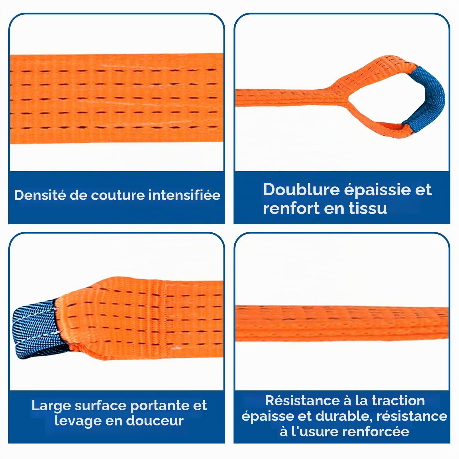 PORFOYO - Lot de 4 sangles d'arrimage transversales universelles de 50 mm x 40 cm - Sangle d'arrimage pour voiture, moto, bateau, camion, remorque - Orange - Polyester - 5 tonnes de force de serrage