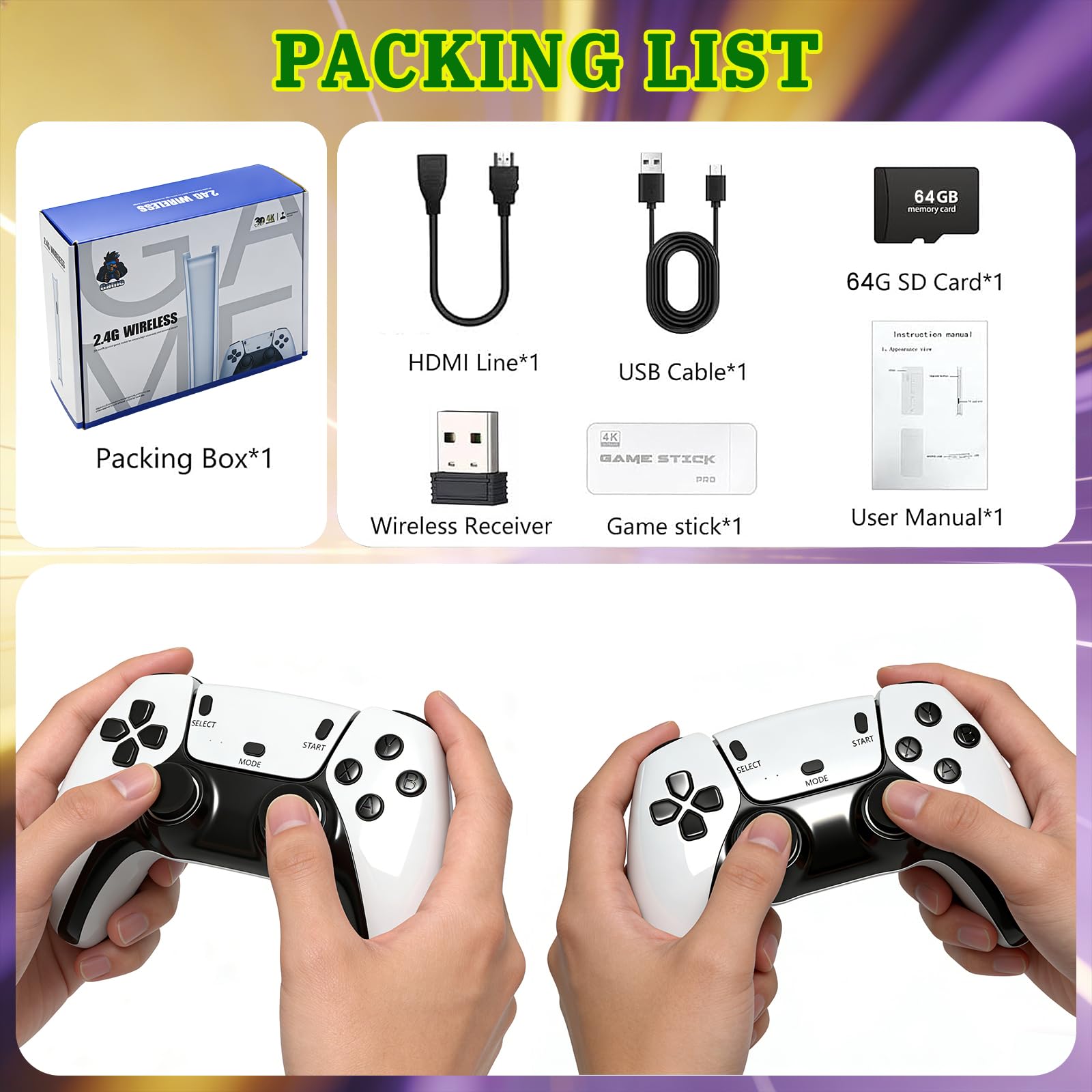 Upgraded Video Game Stick 2026 Retro Gaming Console Built-in 23 Emulators, 20000+ Game System with 4K HDMI Output, Plug & Play Gamestick with 2 Controllers, Easter Gifts for Kid Adults - Mac — view 6