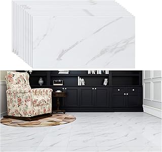 VEELIKE 12"x24" Peel and Stick Floor Tile White Marble Waterproof Bathroom Stick on Tiles Flooring Self Adhesive Removable Vinyl Flooring Tile Stickers for Kitchen Backsplash Garage Bedroom 12 Pack