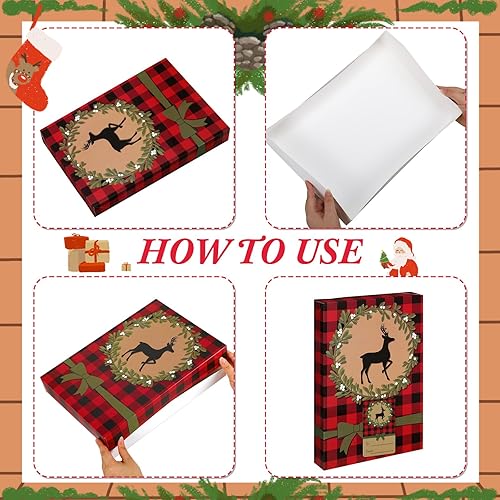 Miniatura 4 de Zhanmai 20 cajas de regalo de Navidad con tapas, cajas de regalo de Navidad y 20 calcomanías de etiquetas de regalo, 4 patrones de 4 tamaños, cajas