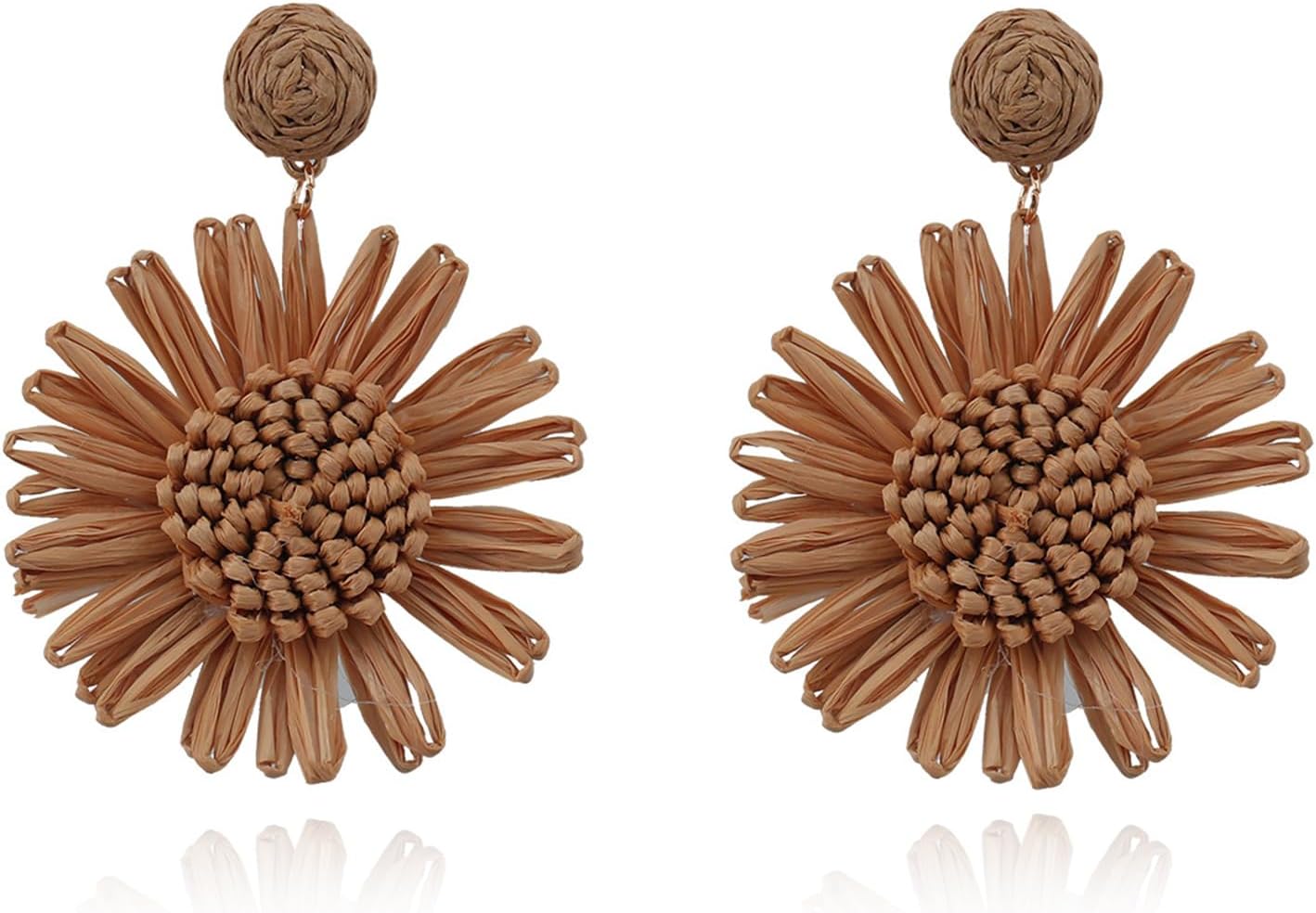 Raffia Rattan Straw Woven Flower Drop Dangle Earrings for Women