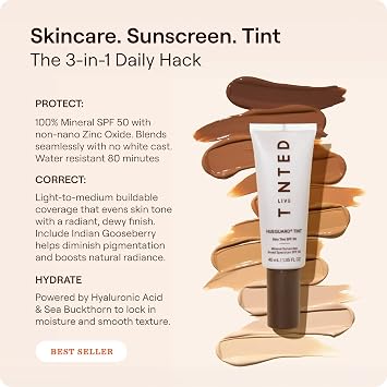 Live Tinted Hueguard Tinted Sunscreen SPF 50 - Mineral Sunscreen for Face, Skin Tint with Buildable Coverage, Dewy Glow Finish, Hydrating, Vegan, Fragrance-Free, Water & Sweat Resistant, Shade 01