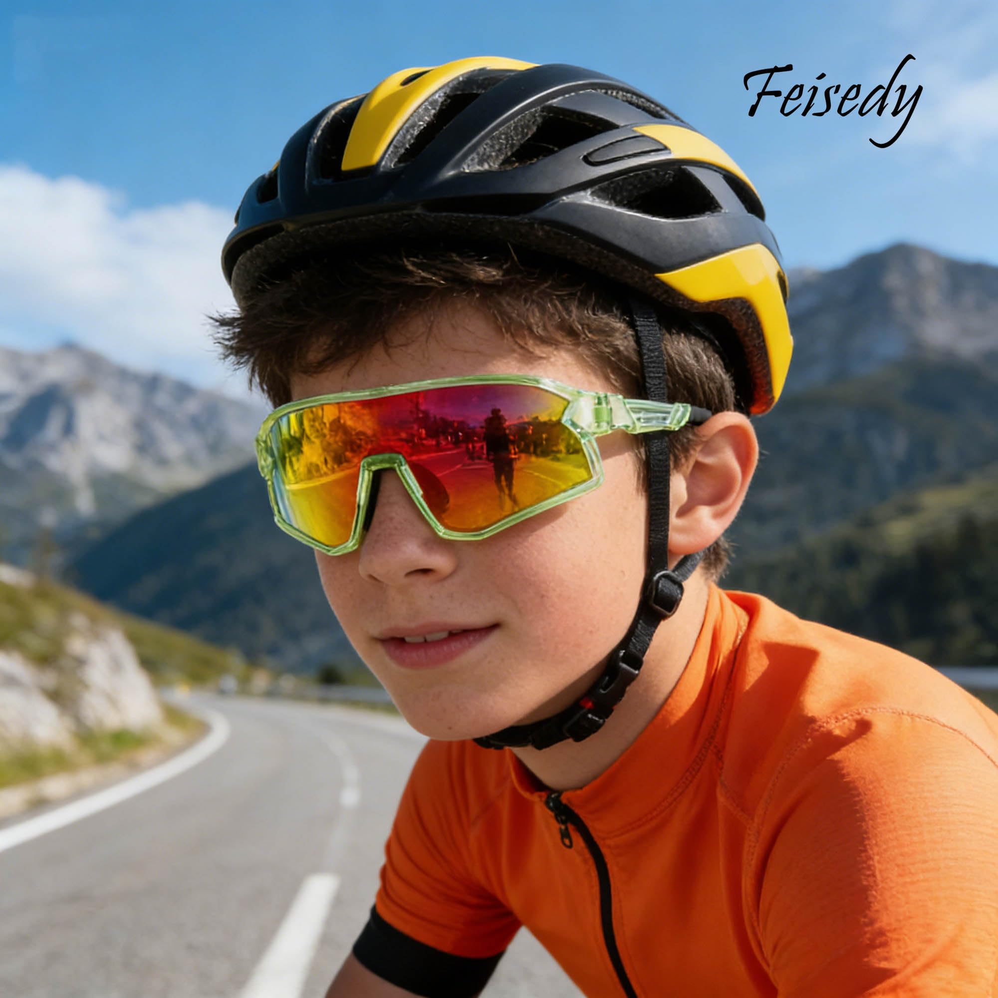 FEISEDY Jugendliche Kinder Sportbrille Polarisierte 6-15 Jahre Fahrradbrille UV400 Schutz Sport Sonnenbrille für Jungen Mädchen B0183