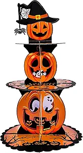 3-Tier Halloween Cupcake Stand – Pumpkin Stack Dessert Display Holder for Spooky Party Table, Haunted House Treats, Trick-or-Treat Setup, and Halloween Decorations