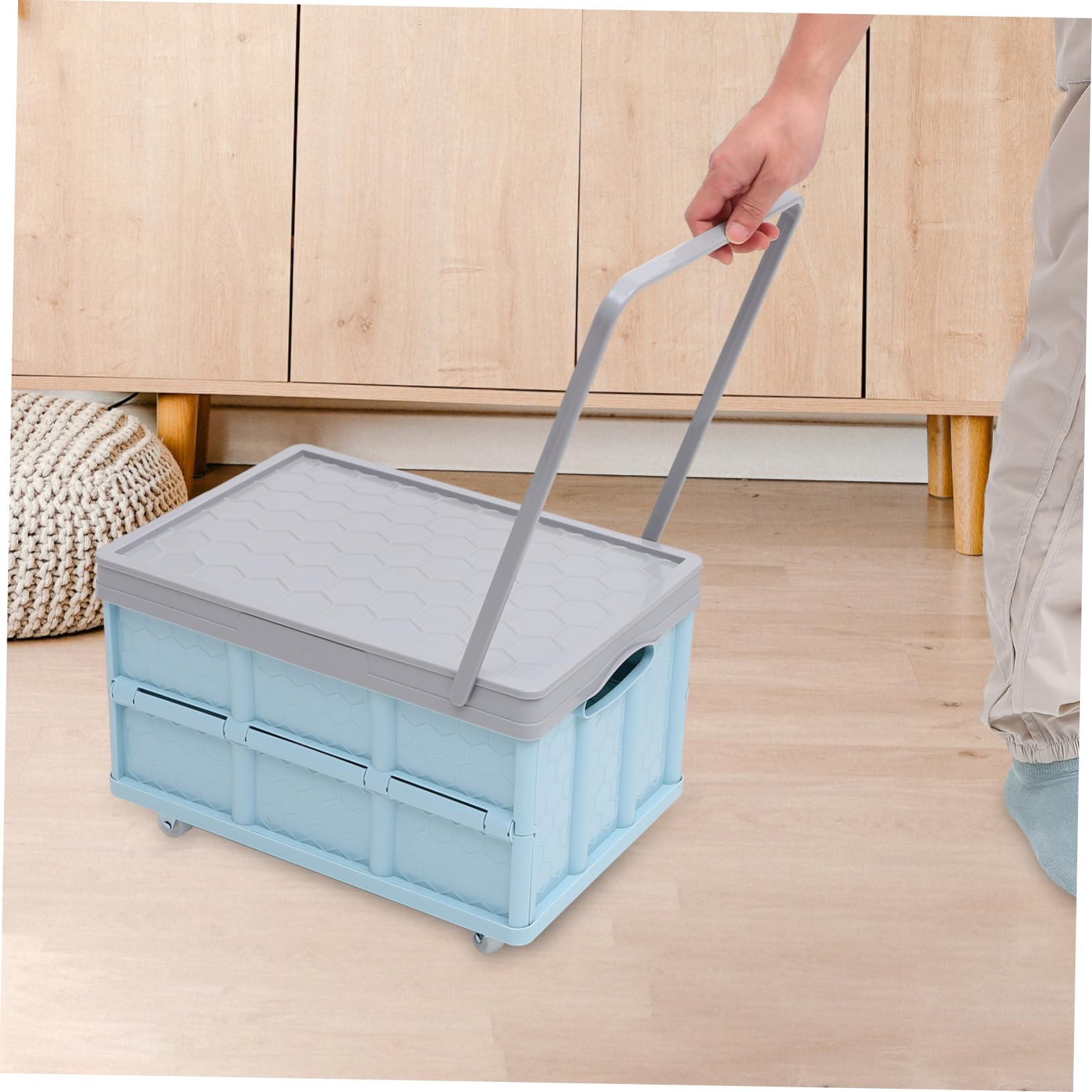 Anneome Caja de Almacenamiento de Plástico Azul y Apilable con Ruedas Gran Capacidad para Organizar Juguetes y Comestibles en Armarios o Uso Exterior