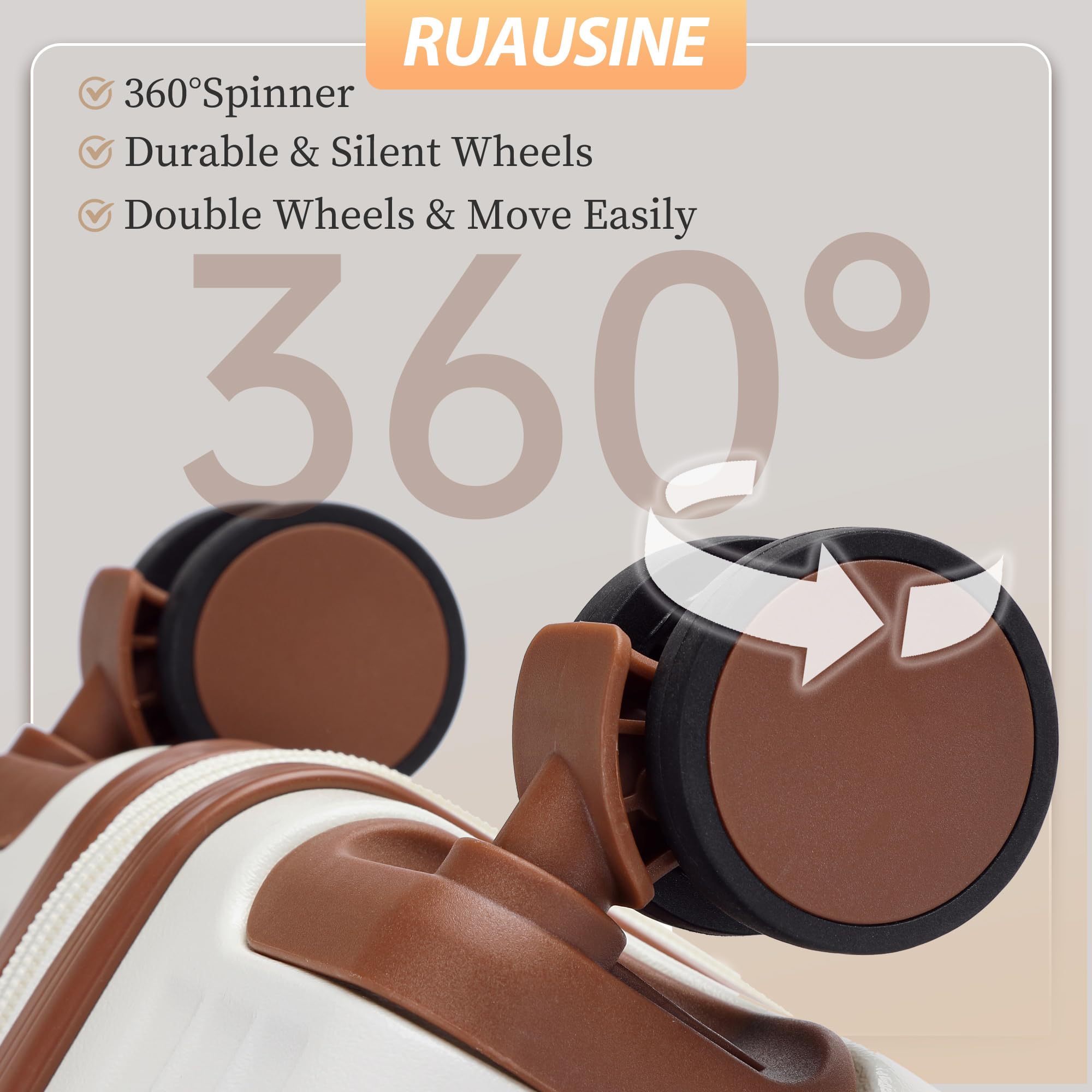 Ruausine Bagaglio a mano approvato dalle compagnie aeree, valigia rigida con ruote girevoli, piccolo bagaglio a mano leggero con guscio rigido e lucchetto TSA (White, 20 IN)