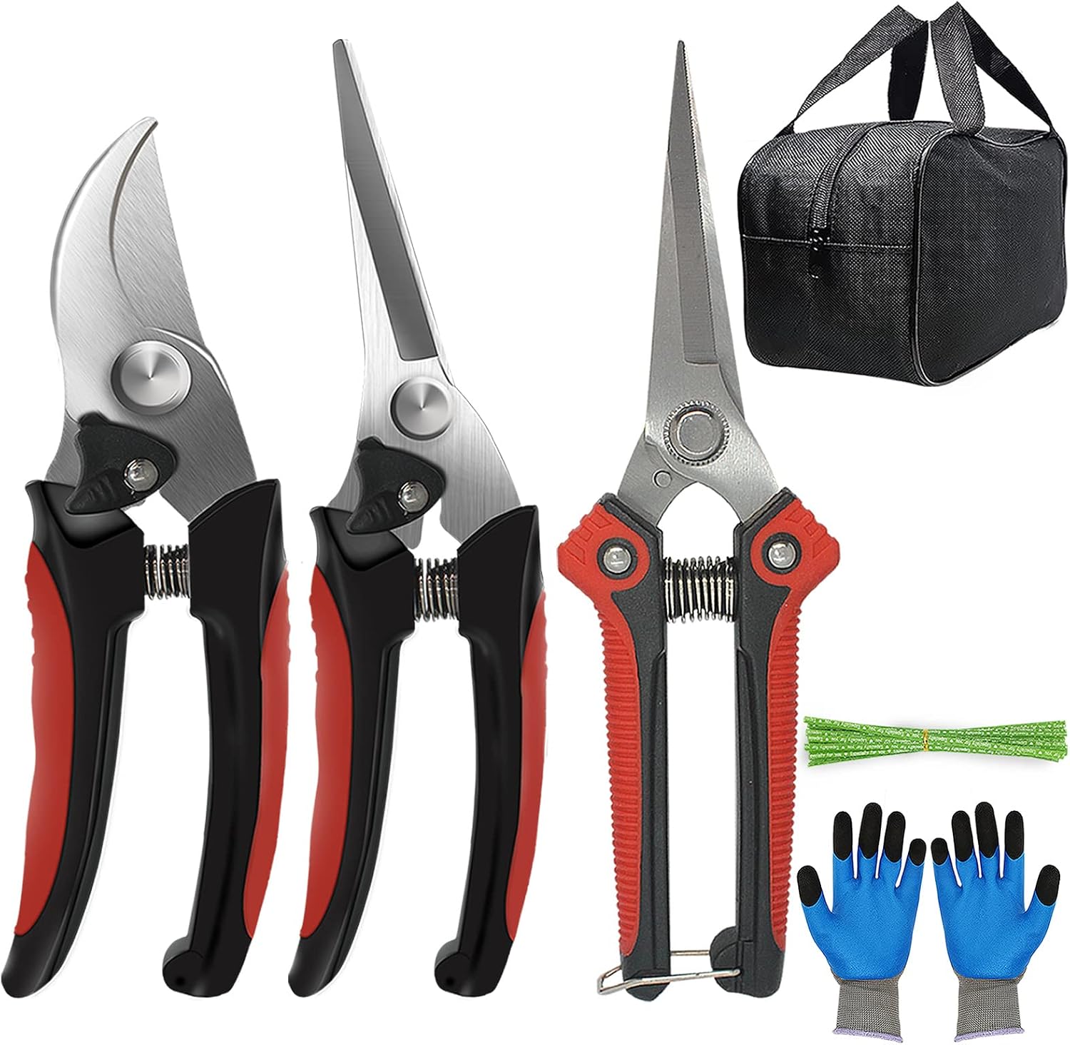 Aimerla Premium pruning shears. Stainless Steel garden shears for plants, shrubs, bushes. Durable Garden Scissors Set with Garden Gloves, Storage Bag, Garden Accessories for Women, Men 3 Pack