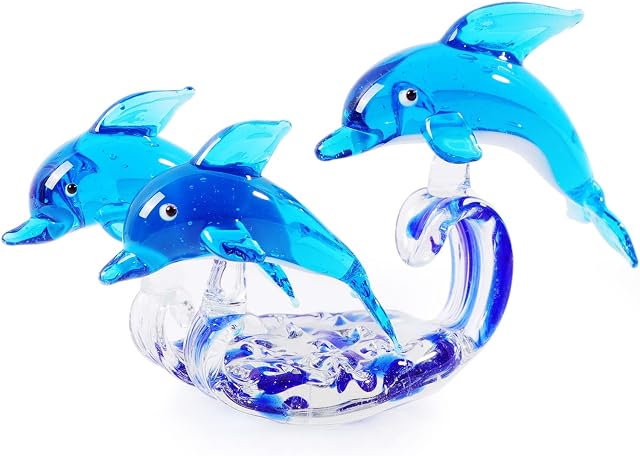 Glass Dolphins Collectible Figurines Gifts for Women, Blue Sea Animal Art Dolphins, Home Tabletop Centerpiece Ornament