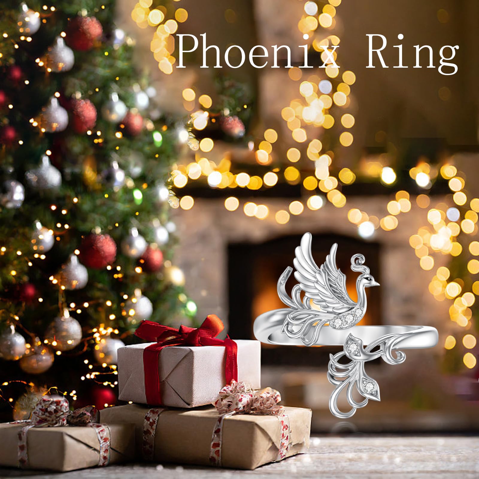 Phoenix - Anillo de plata de ley 925 con diseño de fénix, anillo de plumas y animales para mujer, 8 (verstellbar), Plata de ley, Sin piedra preciosa