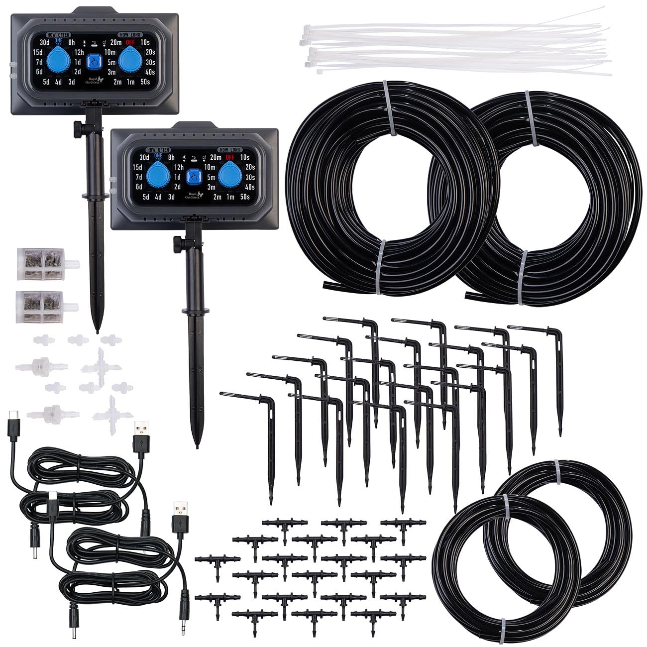 Royal Gardineer Bewässerung System Sets: 2er-Set Solar-Bewässerungssystem für 30 Pflanzen, Pumpe, bis 45 l/Std. (Bewässerung mit Solarpanel, Bewässerungscomputer mit Pumpe)