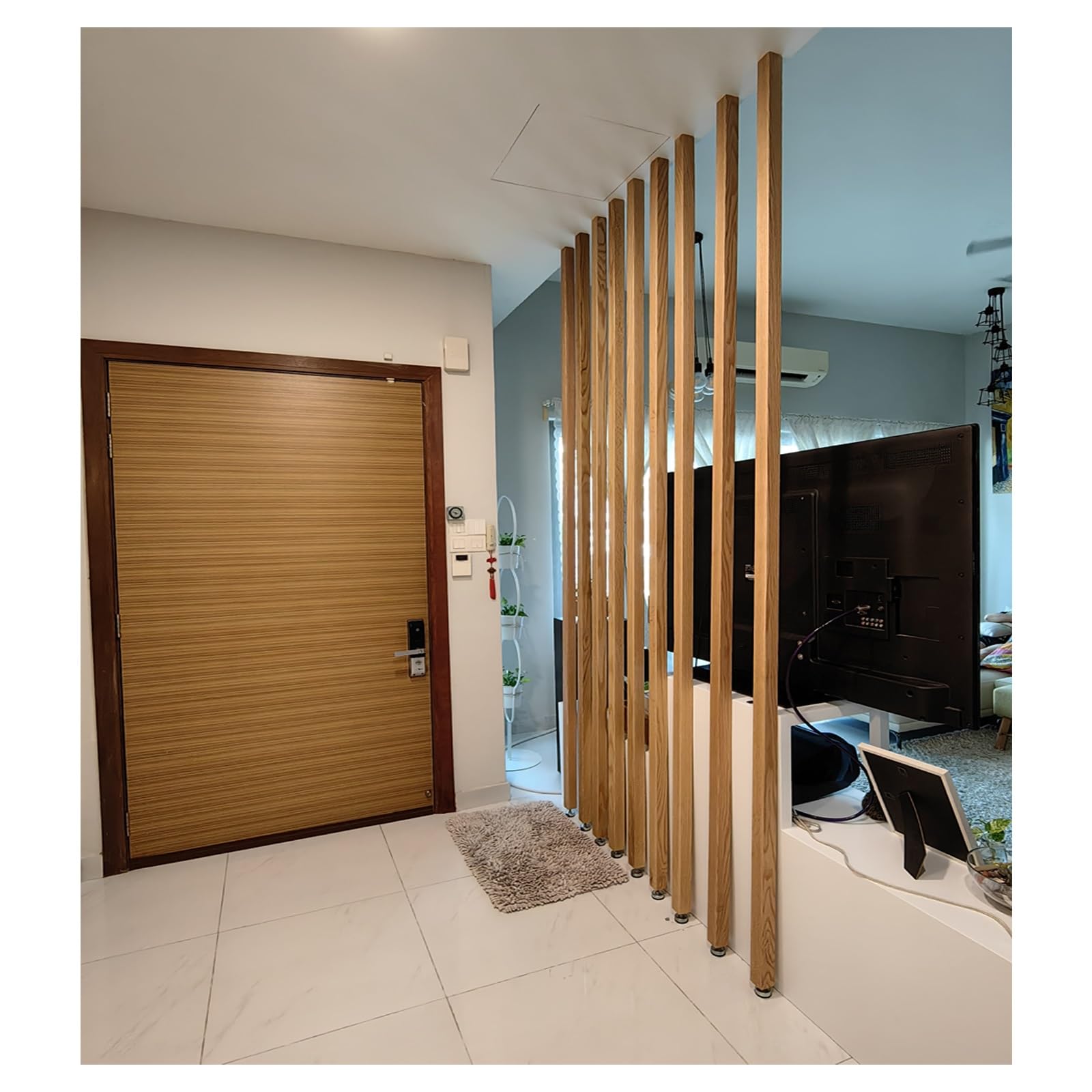 Room Divider,Partition Room Divider Floor to Ceiling Wooden Slats,wall decor,Wood Divider for Room Separation Ceiling To Floor,for Modern Living Room, Studio, Entryway(7-pcs,155cm/61.0in/5.08ft)