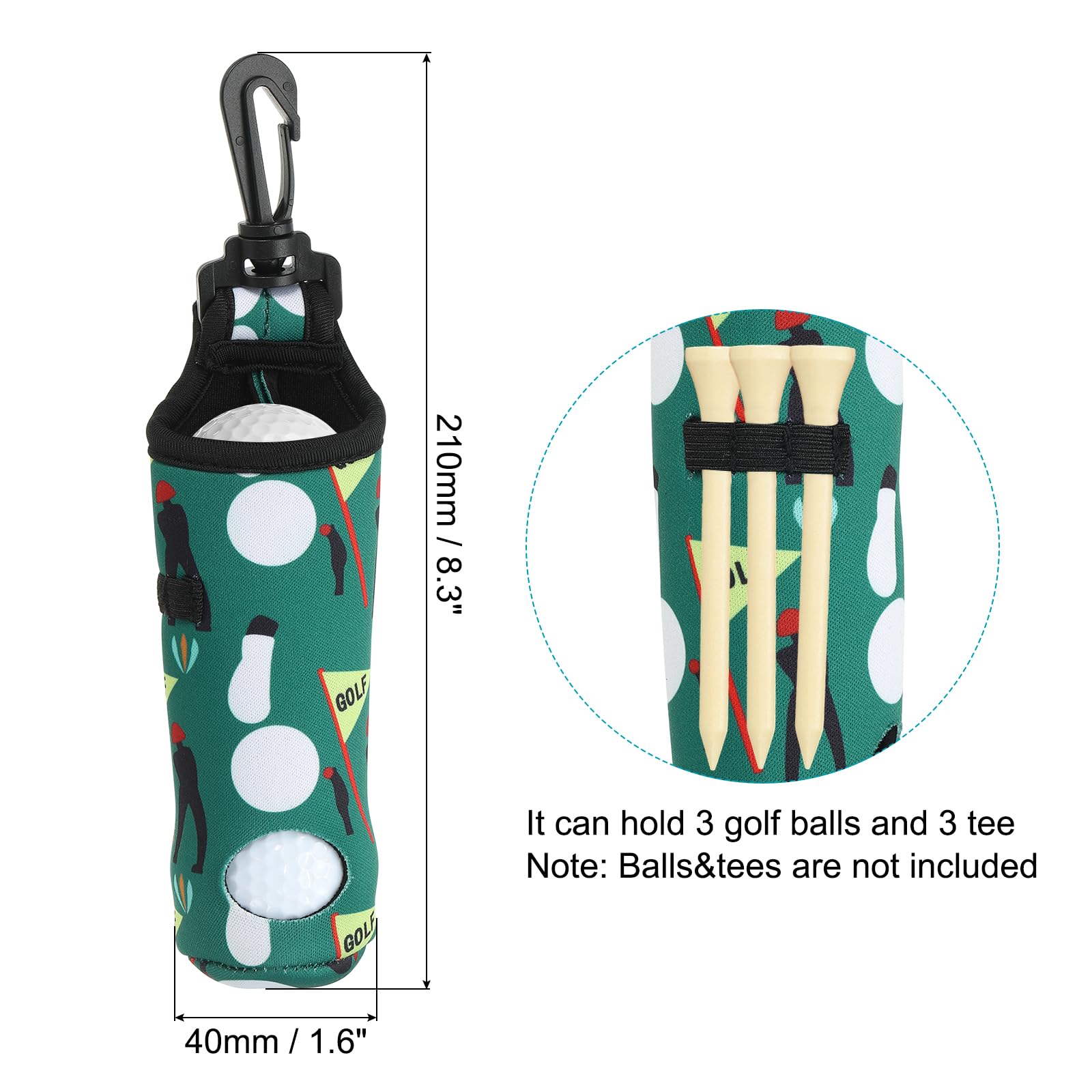 PATIKIL Golf Ball Carry Bag, Golf Tee Holder Pouch Portable Neoprene Golf Ball Holder with Clip for Men and Women Dark Green - Image 2