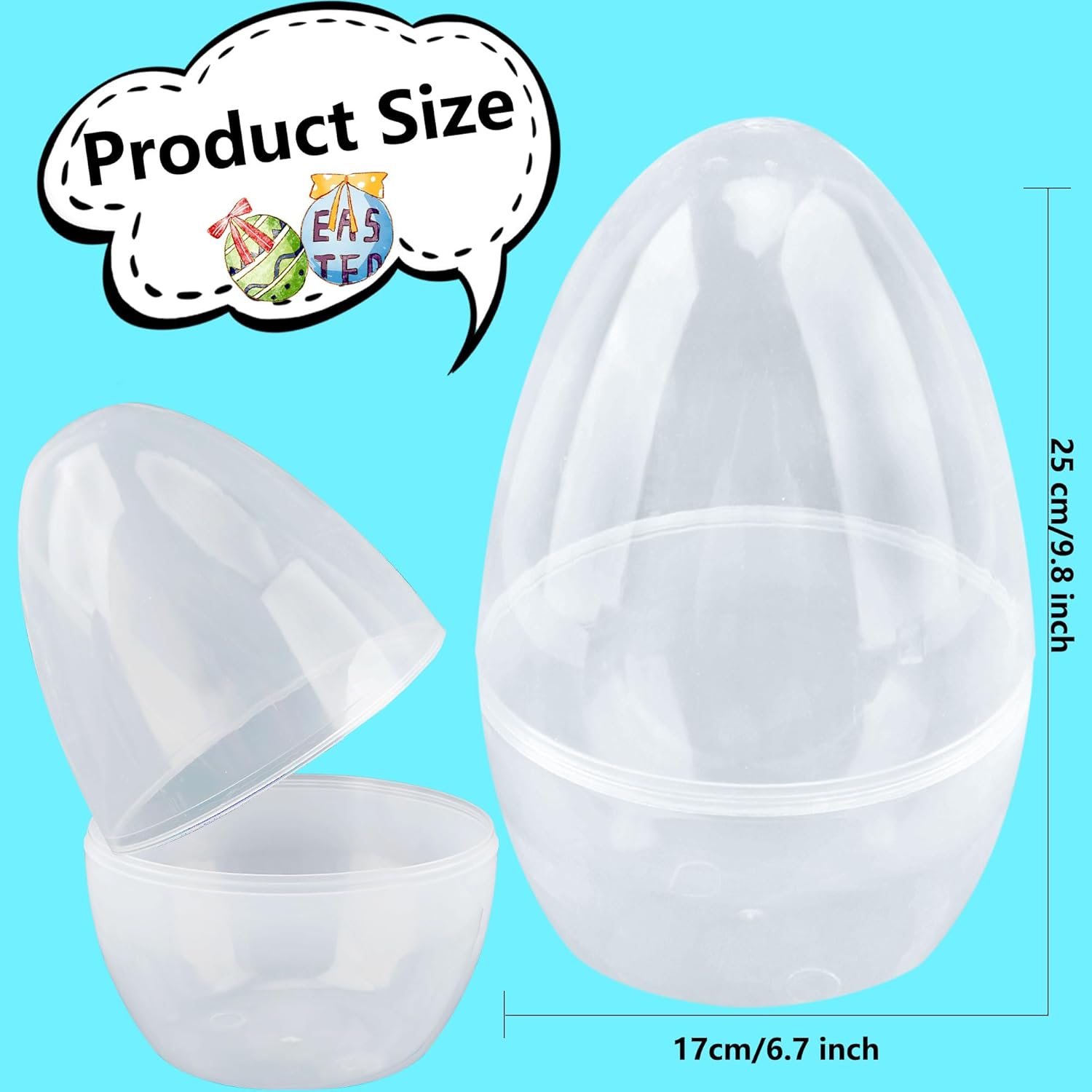 10 Pcs 10 Inch Giant Plastic Easter Eggs Jumbo Fillable Transparent White Empty Easter Eggs for Easter Basket Stuffers Party Supplies - Image 2