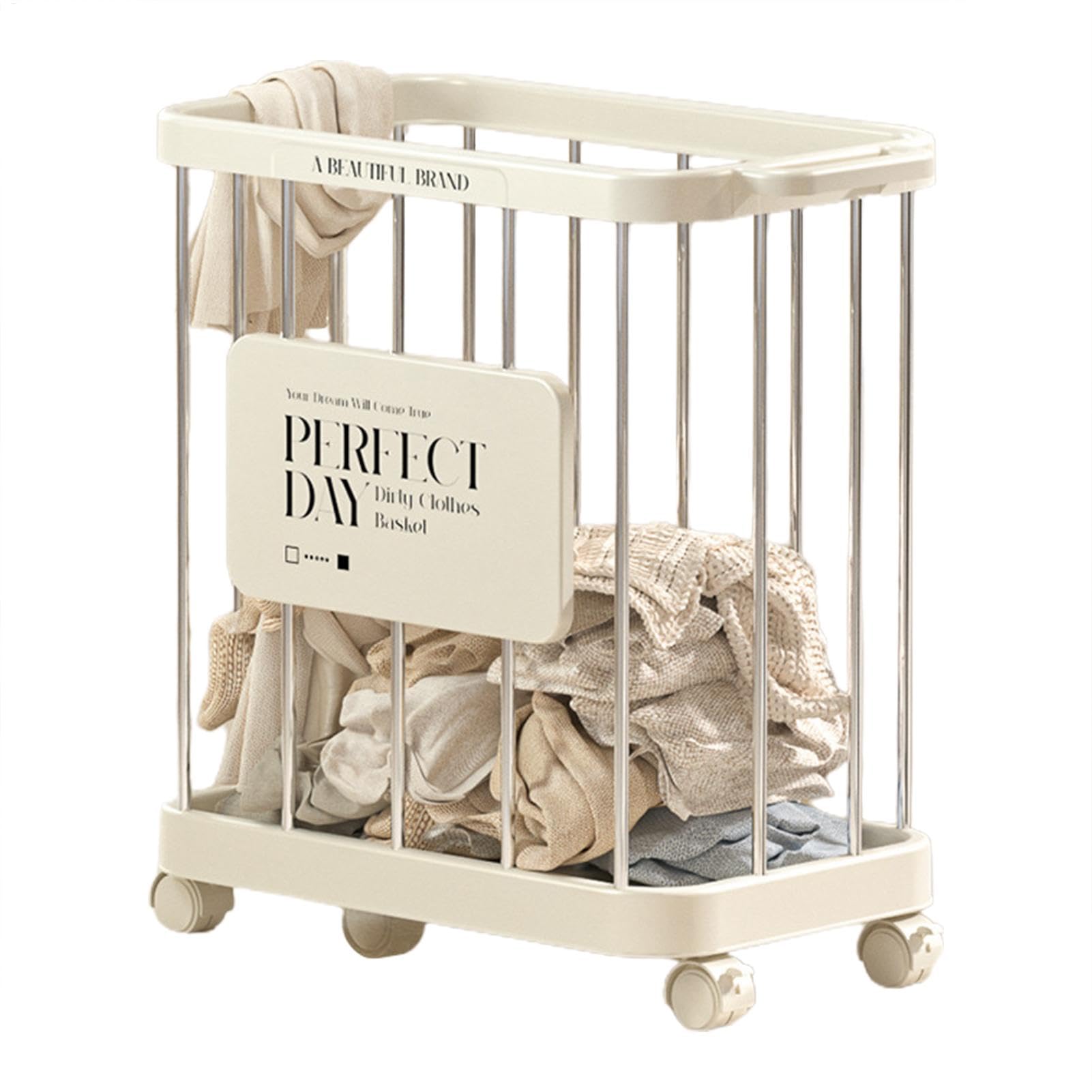 Panier à linge anti mal de dos bac de rangement sur roulettes compact