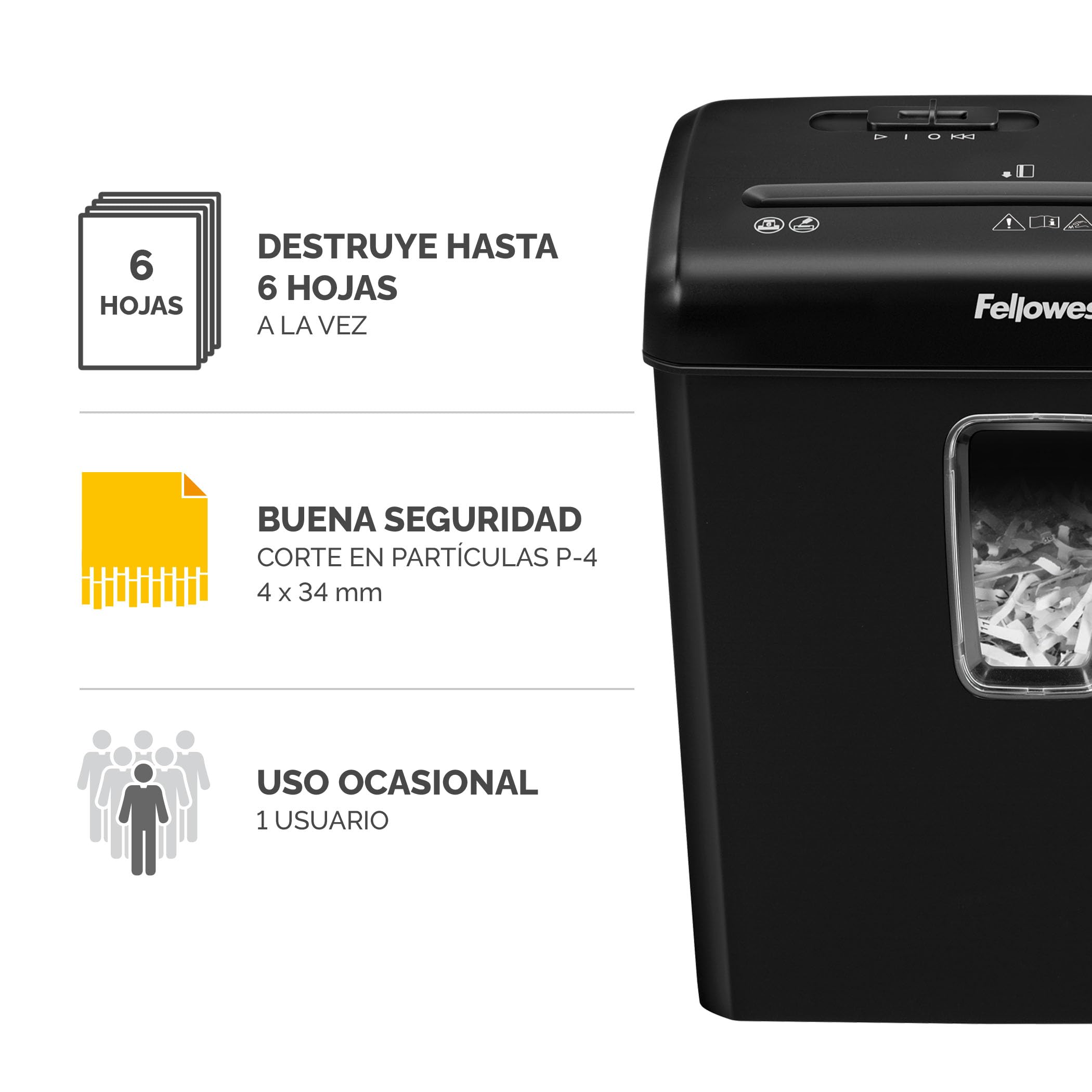 Fellowes FS-6C - Trituradora de Papel, Corte en partículas, Destruye hasta 6 Hojas, Destructora de Papel Uso Personal, Exclusiva de Amazon + Aceite lubricante para destructoras de papel, 355 ml