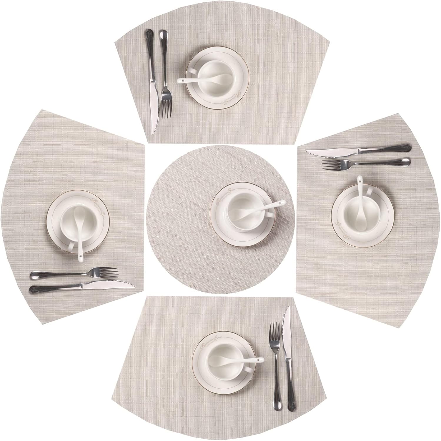 SHACOS Small Round Table Placemats Set of 5 (Beige)