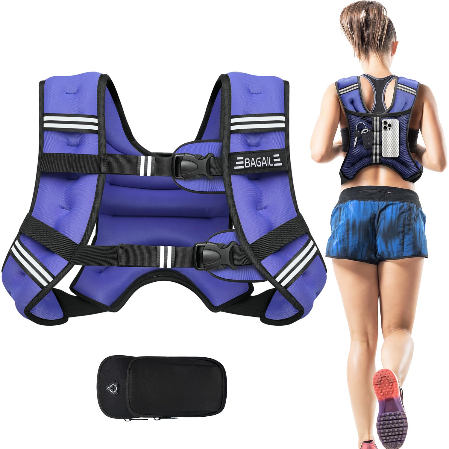 BAGAIL Weighted Vest for Strength Training, 6kg Weight Vest with Adjustable Bust Size, Reflective Stripe and Convenient Pocket, Ideal for Workouts, Yoga and Aerobic Exercises
