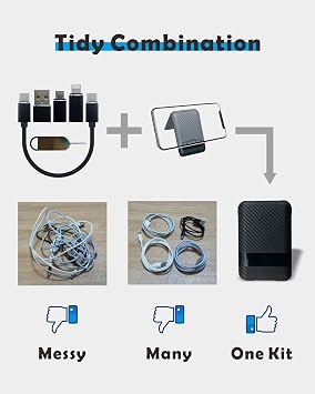 USB Type C to C Charging and Data Transfer Cable with 3 Adapters Combination Set in Credit Card Size Case, Black
